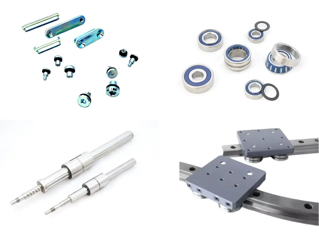 Foto von Produktbeispielen aus dem Bereich Innovationen von PGM Motion GmbH - Loslagerelemente, Complube-Lager, Drehmomentkugelgewindetrieb, Kurvenführung W-Line
